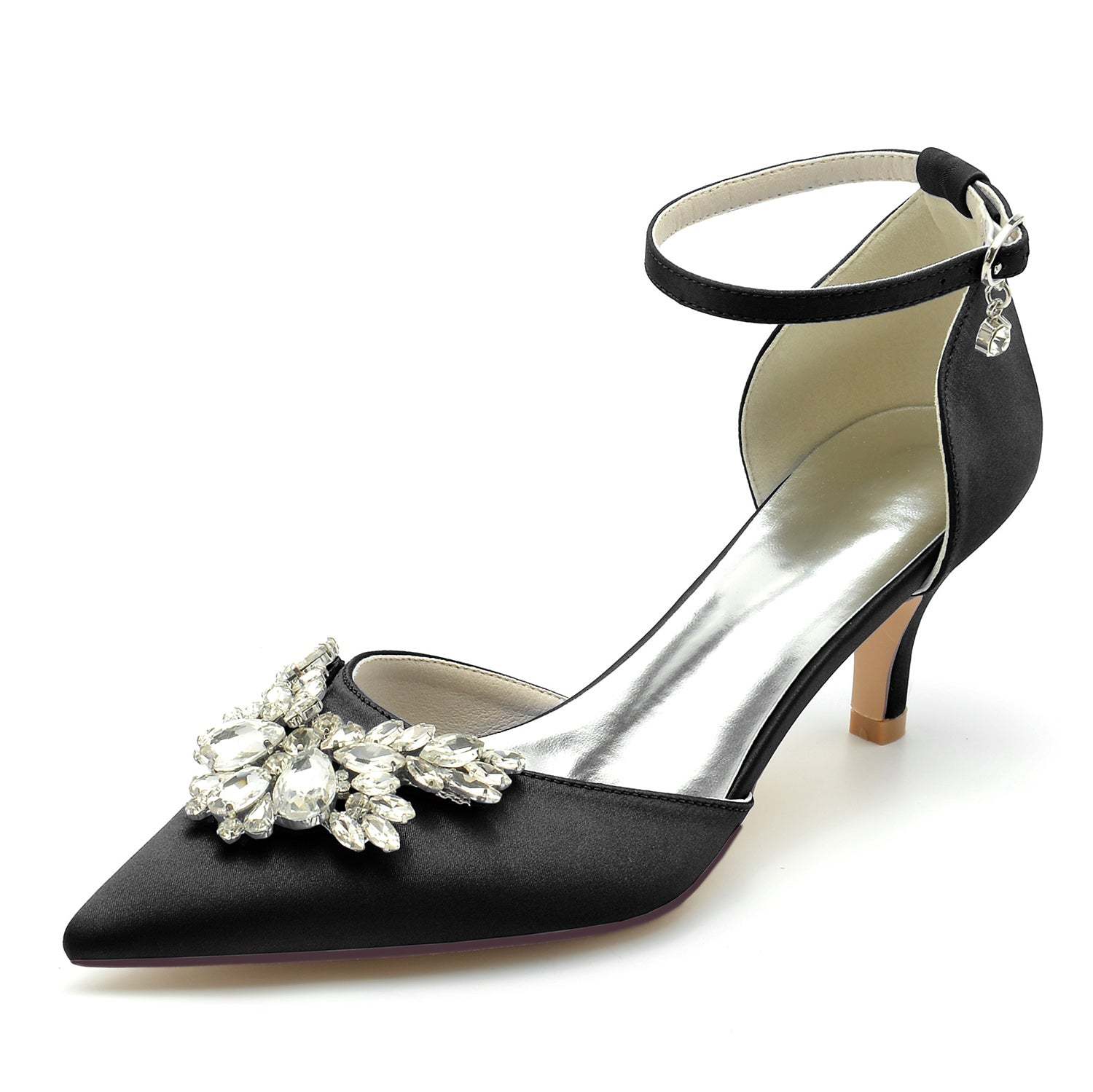 Bridal Shoes for Women with Crystal Buckle and Pointed Toe in Mid Heel