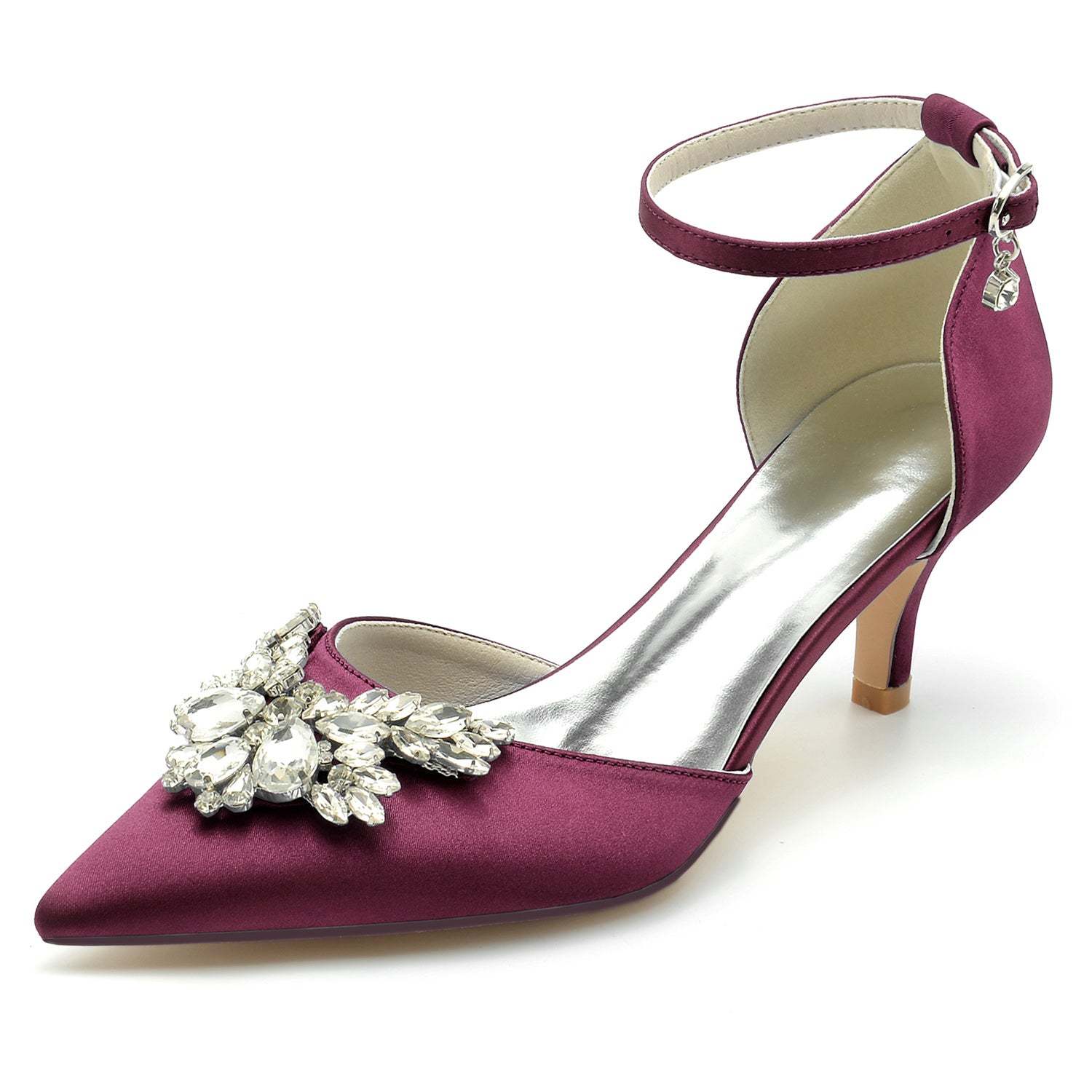 Bridal Shoes for Women with Crystal Buckle and Pointed Toe in Mid Heel