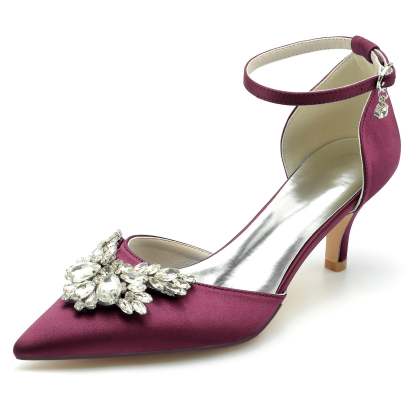 Bridal Shoes for Women with Crystal Buckle and Pointed Toe in Mid Heel