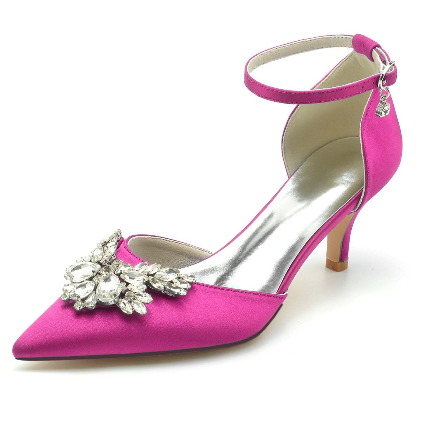 Bridal Shoes for Women with Crystal Buckle and Pointed Toe in Mid Heel