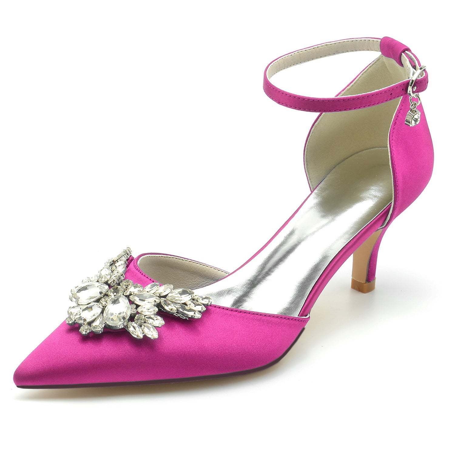 Bridal Shoes for Women with Crystal Buckle and Pointed Toe in Mid Heel