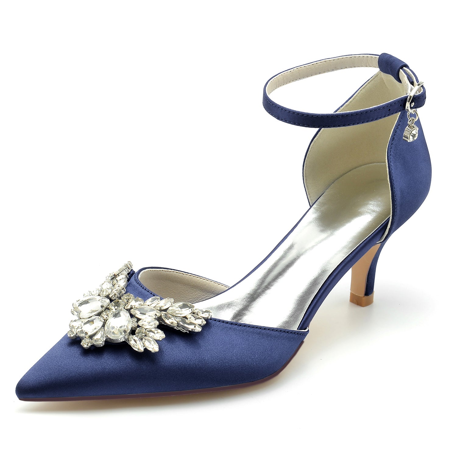 Bridal Shoes for Women with Crystal Buckle and Pointed Toe in Mid Heel