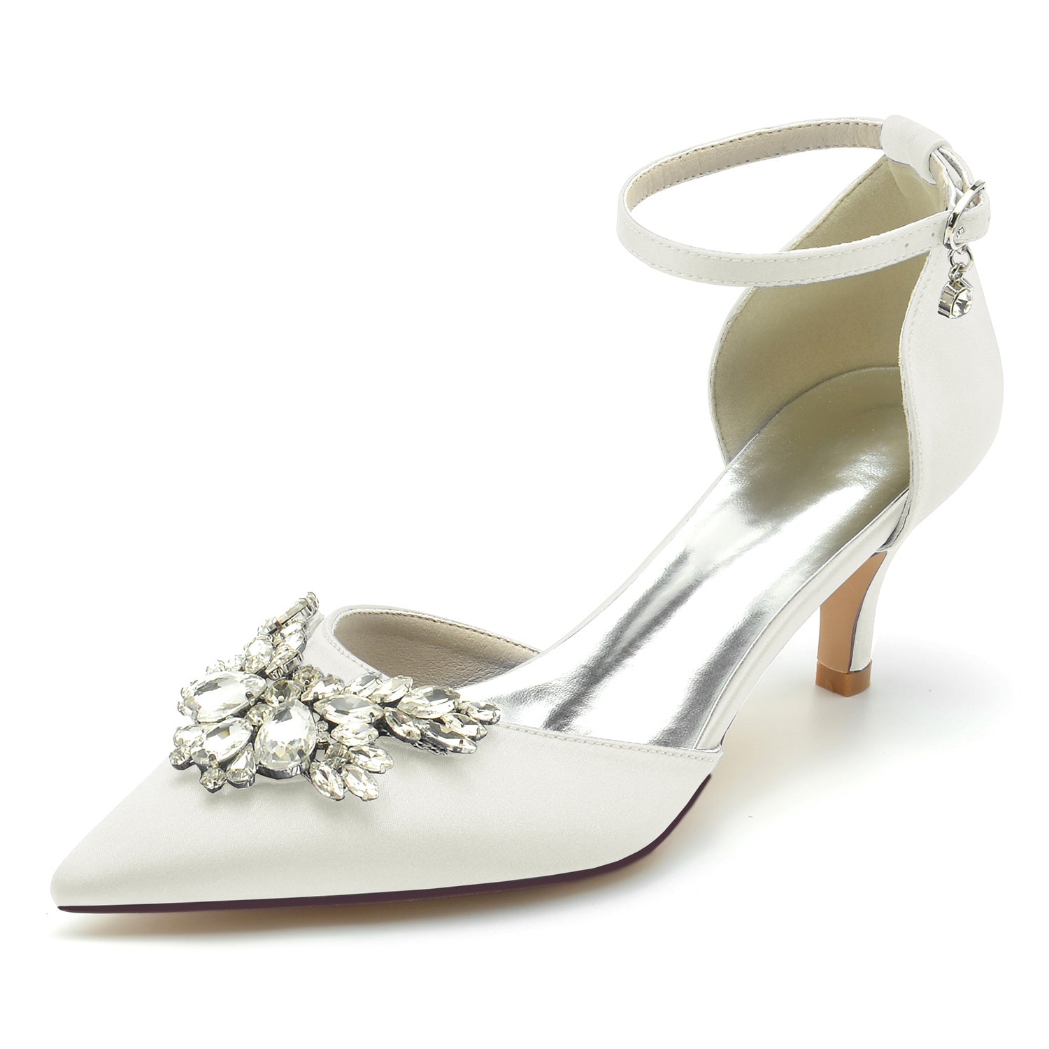 Bridal Shoes for Women with Crystal Buckle and Pointed Toe in Mid Heel