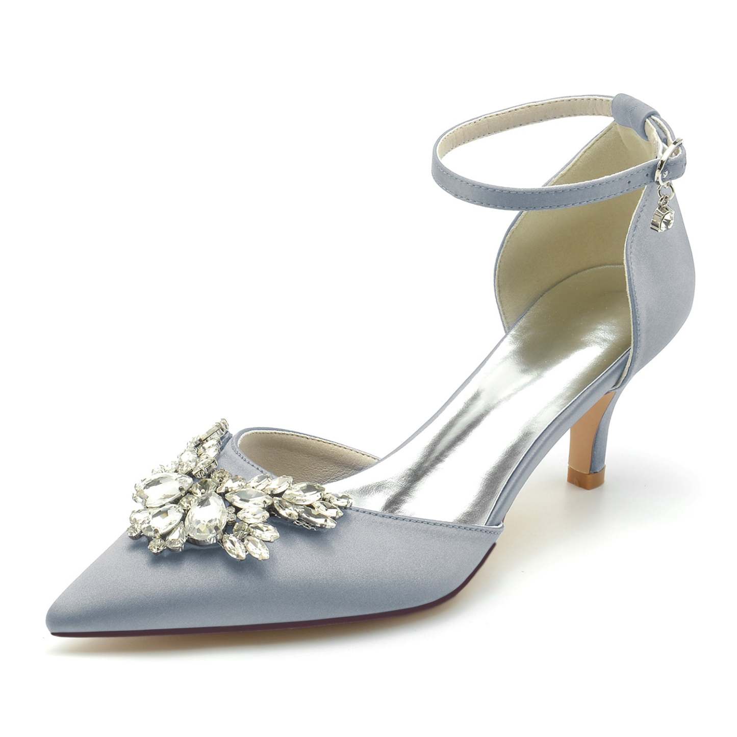 Bridal Shoes for Women with Crystal Buckle and Pointed Toe in Mid Heel