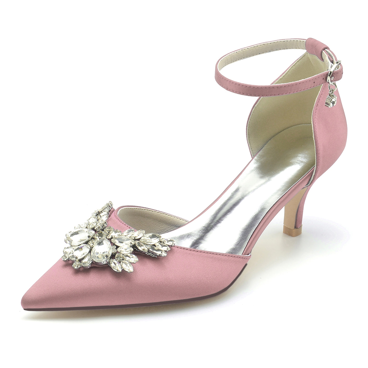Bridal Shoes for Women with Crystal Buckle and Pointed Toe in Mid Heel