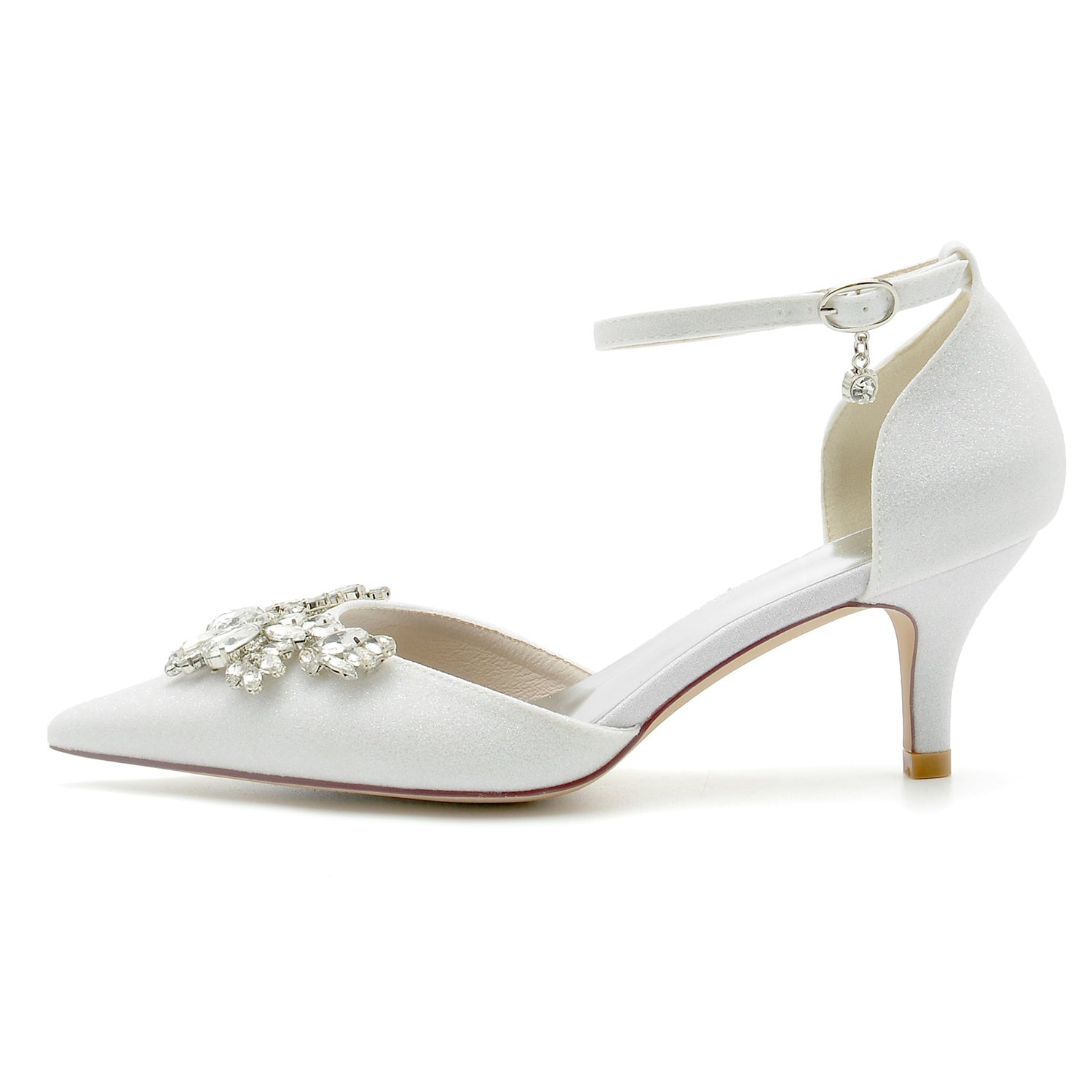 Bridal Shoes for Women with Glitter Rhinestones Mid Heel and Buckle Detail