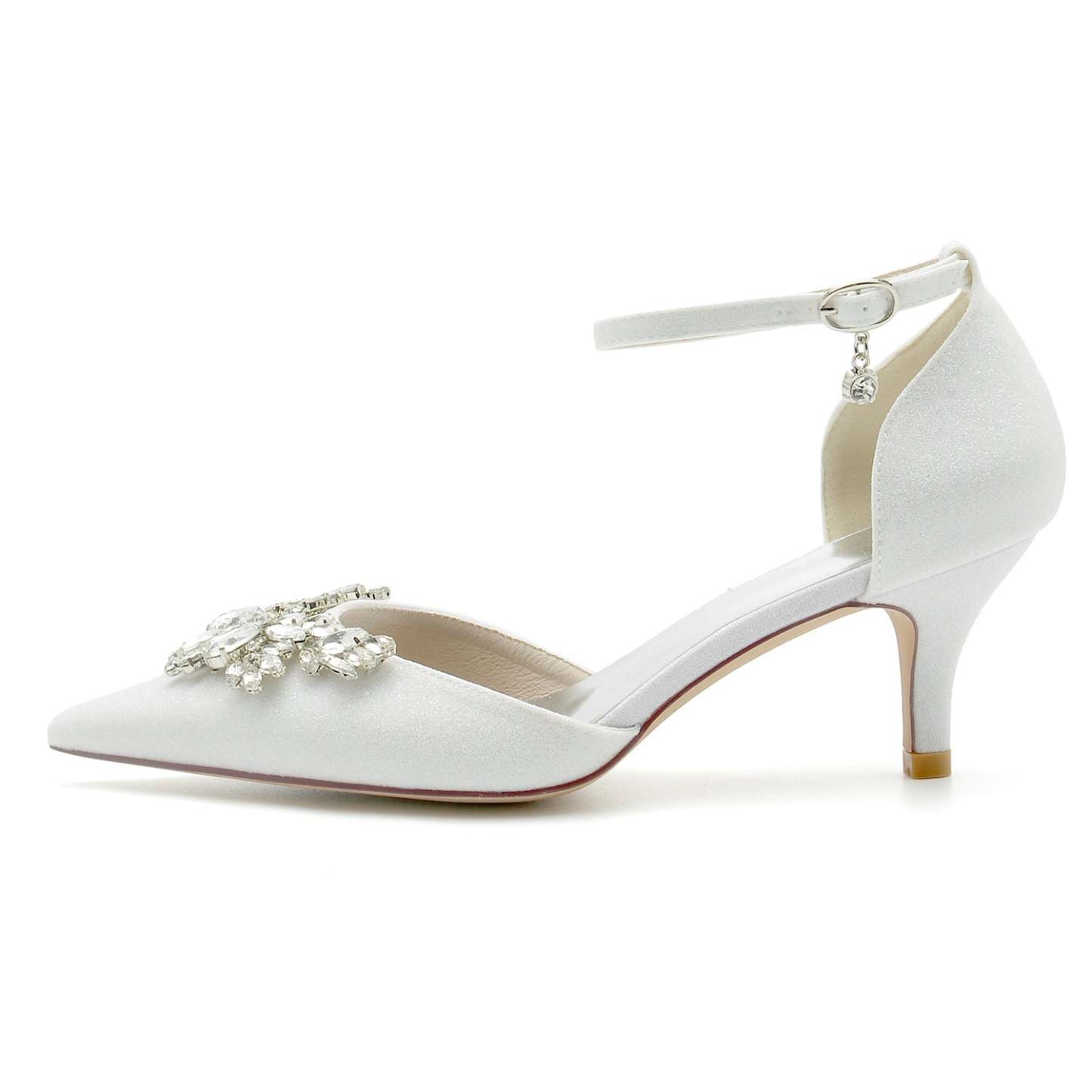 Bridal Shoes for Women with Glitter Rhinestones Mid Heel and Buckle Detail