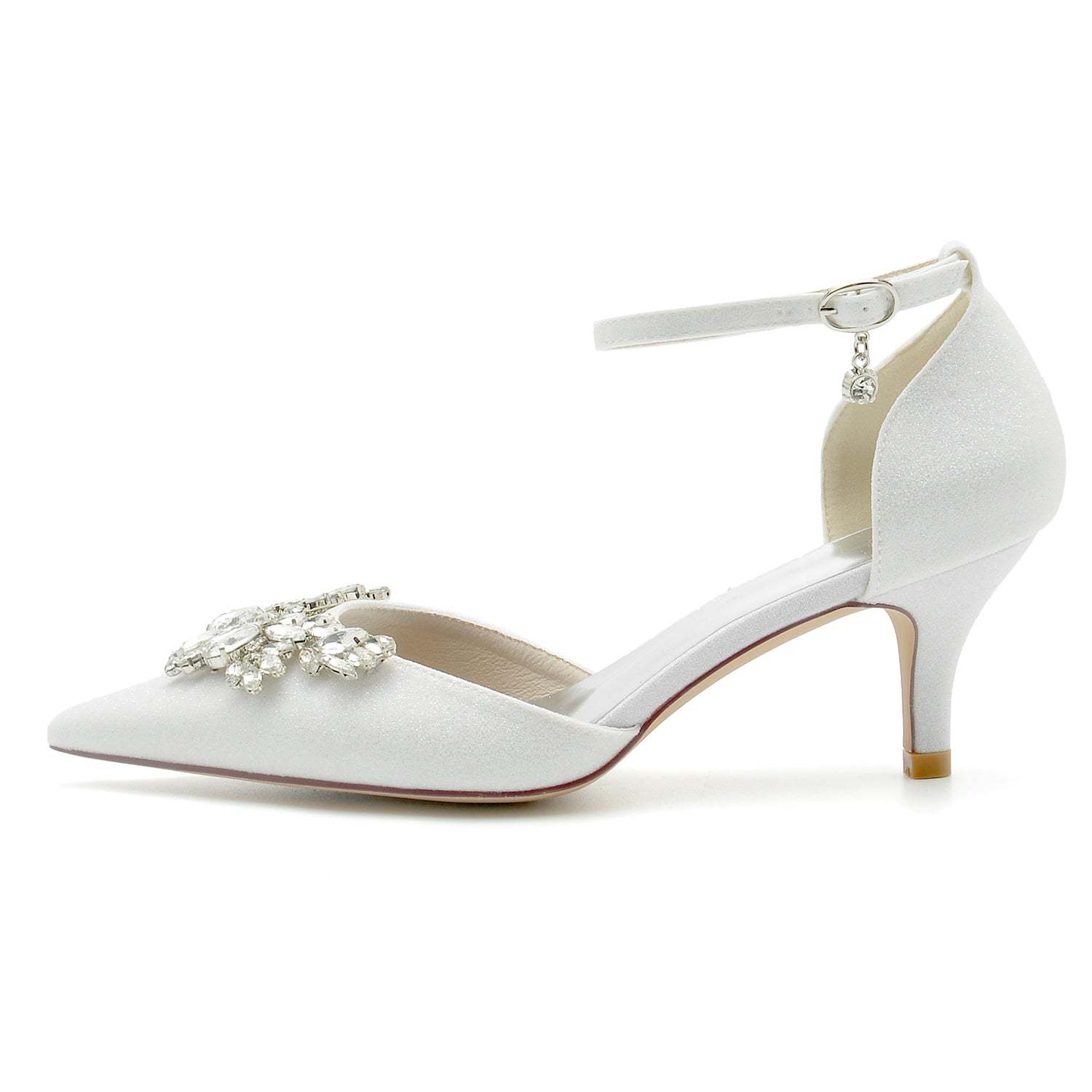 Bridal Shoes for Women with Glitter Rhinestones Mid Heel and Buckle Detail