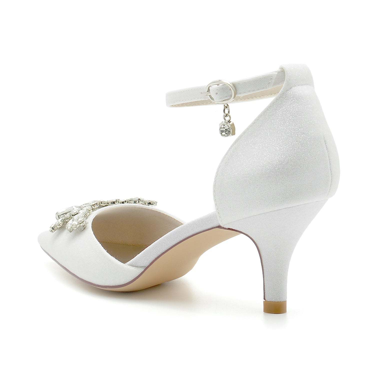 Bridal Shoes for Women with Glitter Rhinestones Mid Heel and Buckle Detail