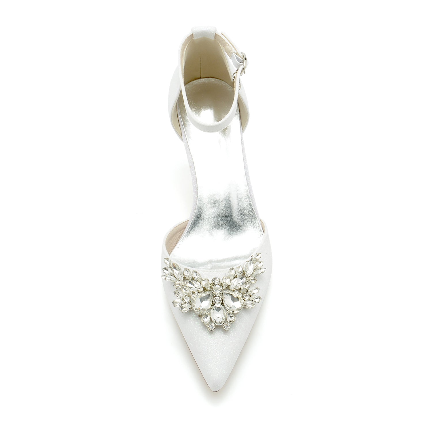 Bridal Shoes for Women with Glitter Rhinestones Mid Heel and Buckle Detail