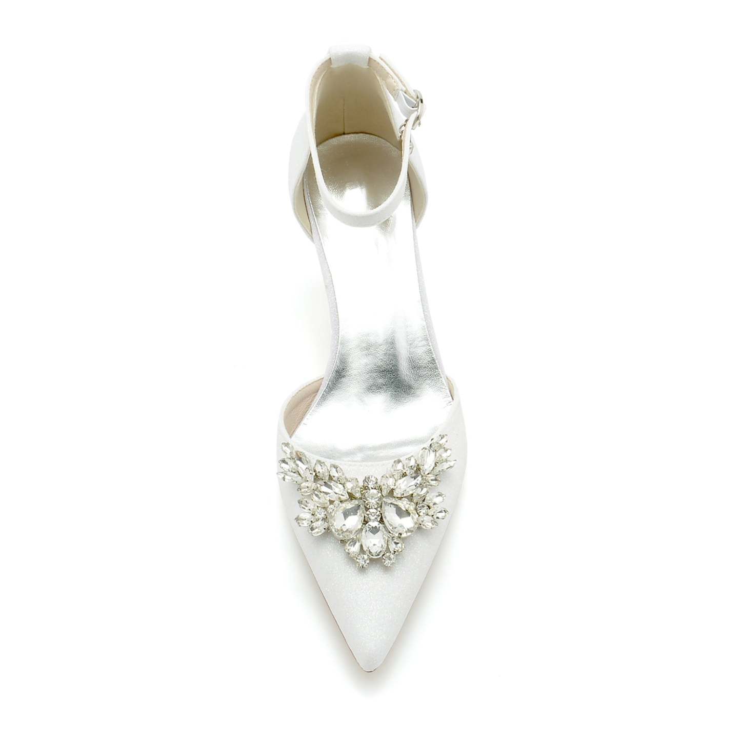 Bridal Shoes for Women with Glitter Rhinestones Mid Heel and Buckle Detail