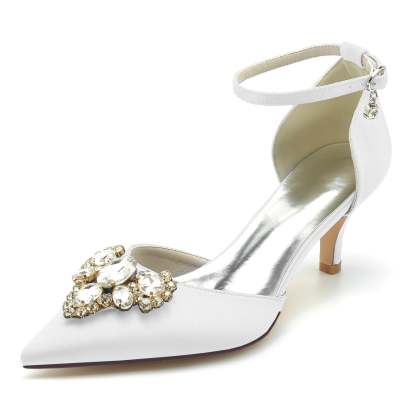 Bridal Shoes for Women with Imitation Diamonds Mid Heel and Buckle Closure