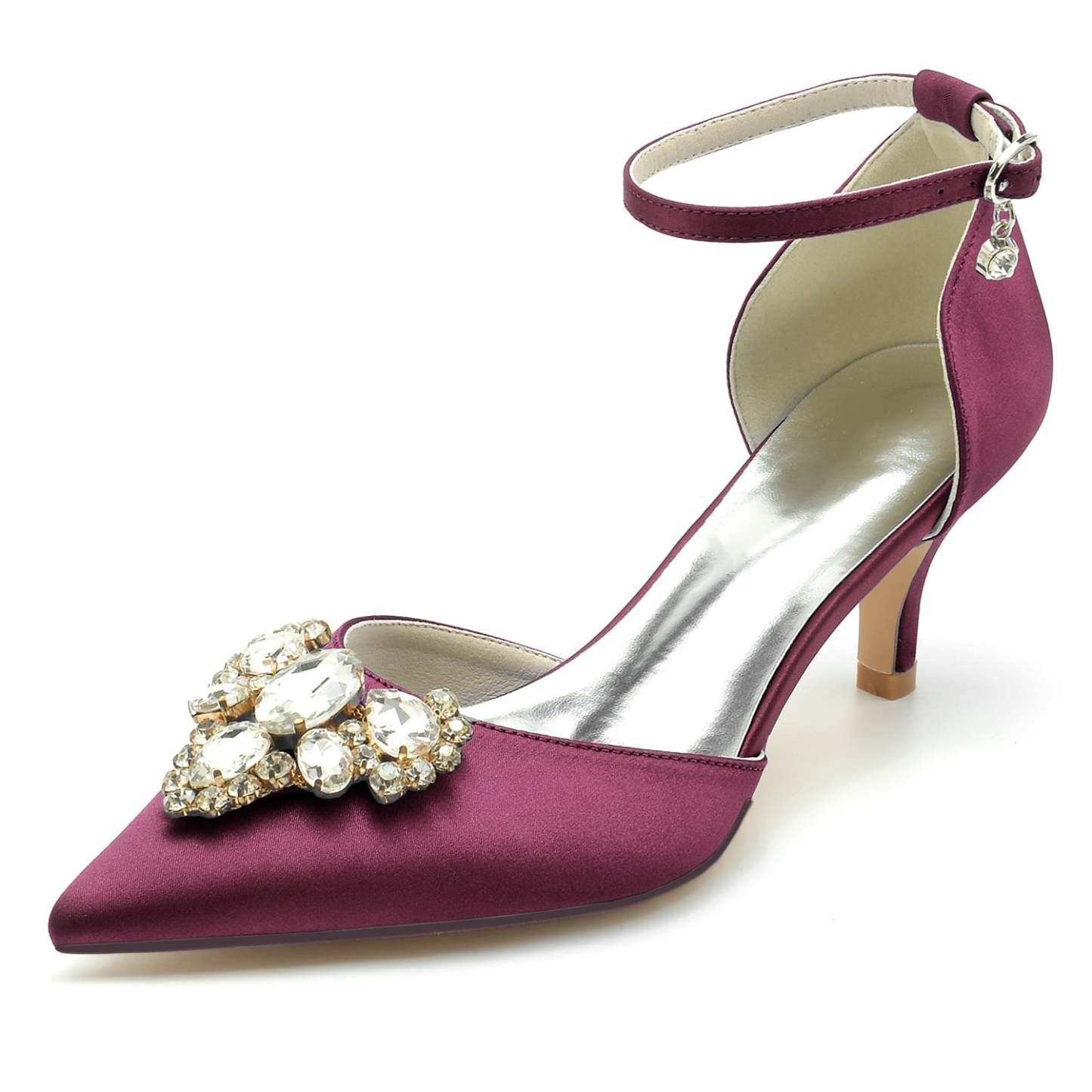 Bridal Shoes for Women with Imitation Diamonds Mid Heel and Buckle Closure