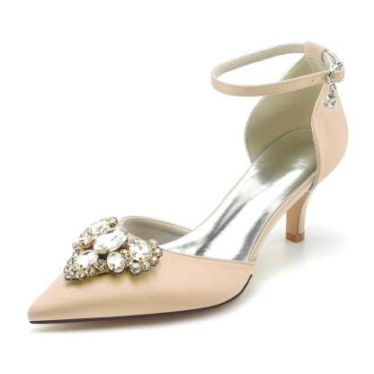 Bridal Shoes for Women with Imitation Diamonds Mid Heel and Buckle Closure