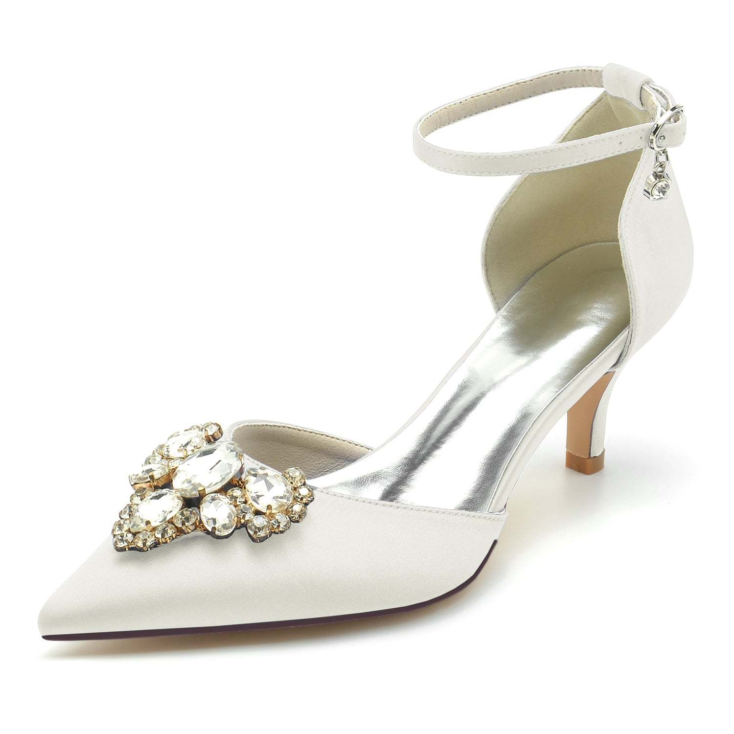 Bridal Shoes for Women with Imitation Diamonds Mid Heel and Buckle Closure