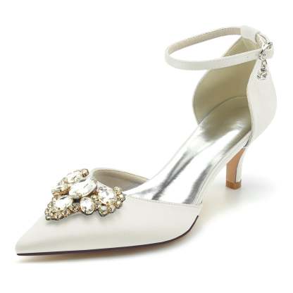 Bridal Shoes for Women with Imitation Diamonds Mid Heel and Buckle Closure