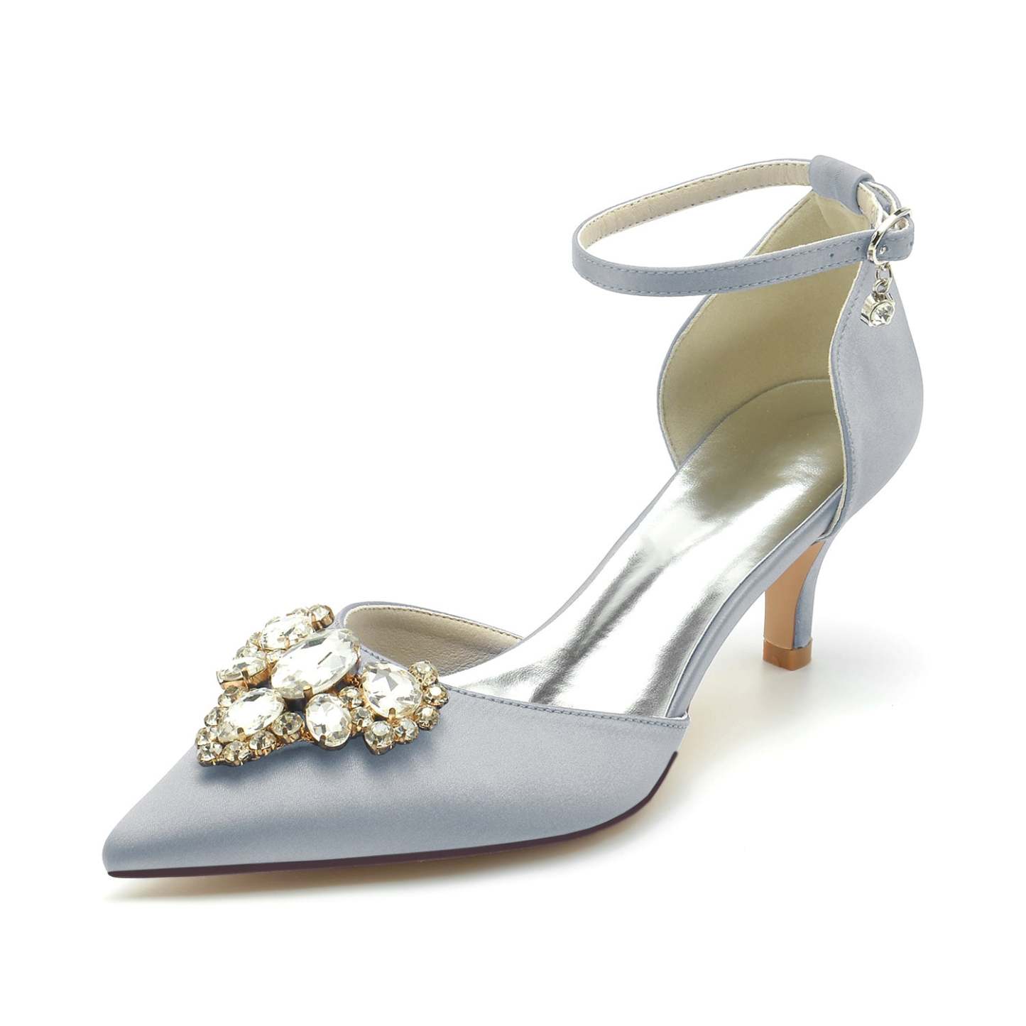 Bridal Shoes for Women with Imitation Diamonds Mid Heel and Buckle Closure