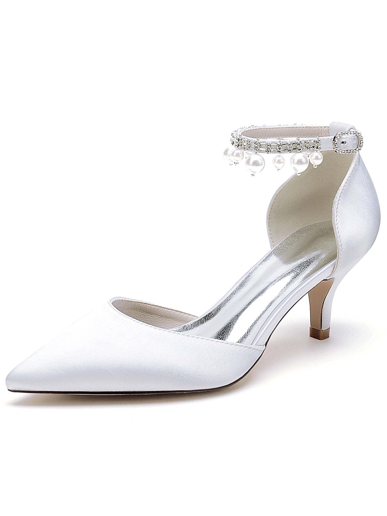 Bridesmaid Shoes for Women with Rhinestones and Pointed Toe in Mid Heel