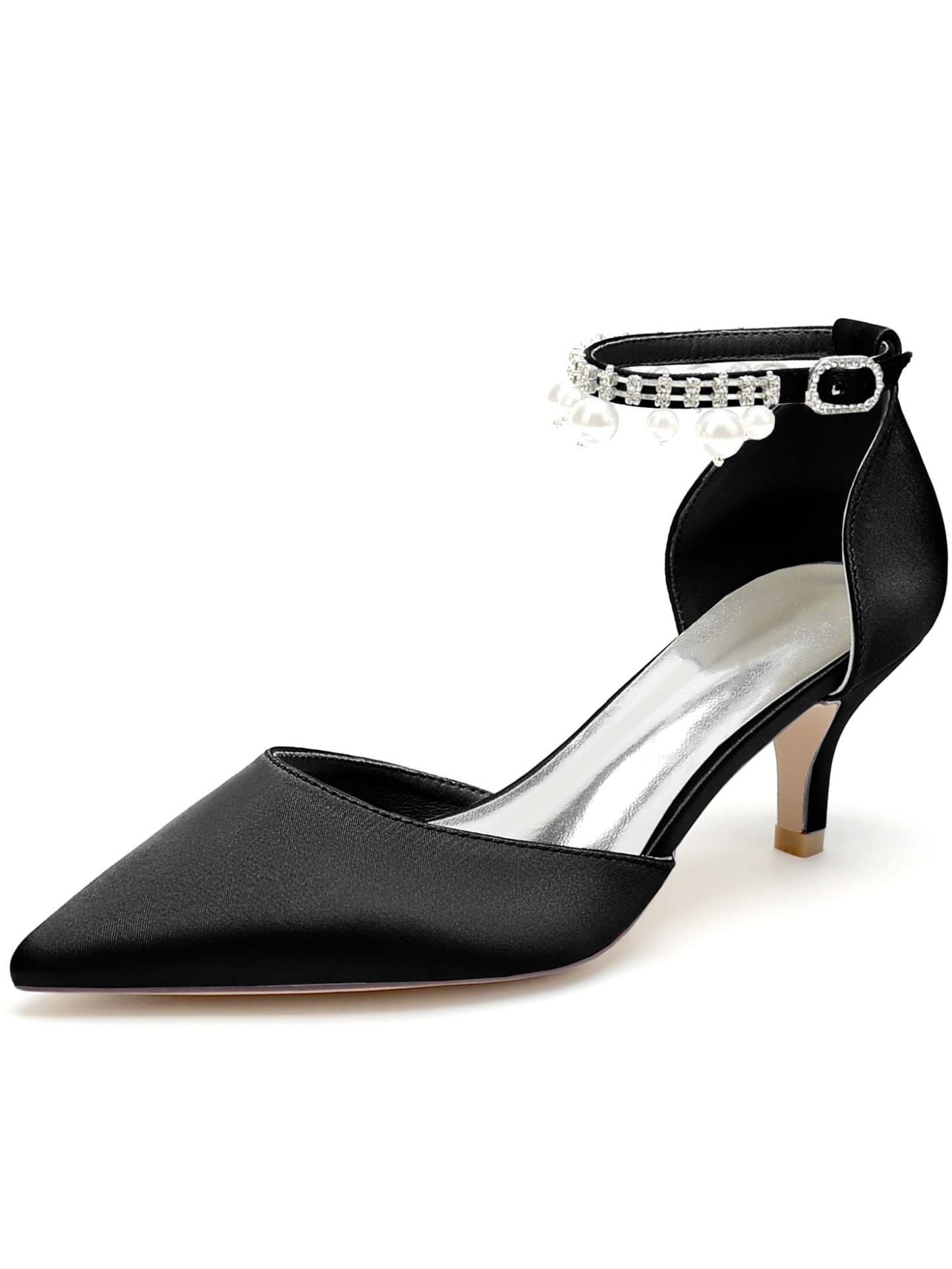 Bridesmaid Shoes for Women with Rhinestones and Pointed Toe in Mid Heel