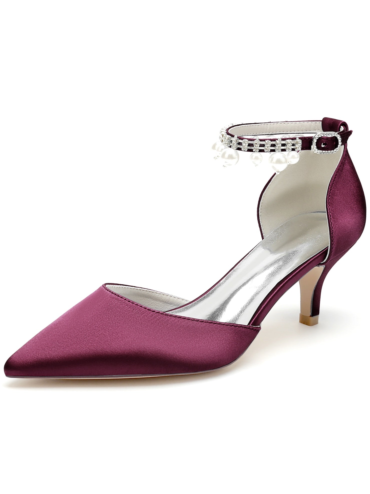 Bridesmaid Shoes for Women with Rhinestones and Pointed Toe in Mid Heel