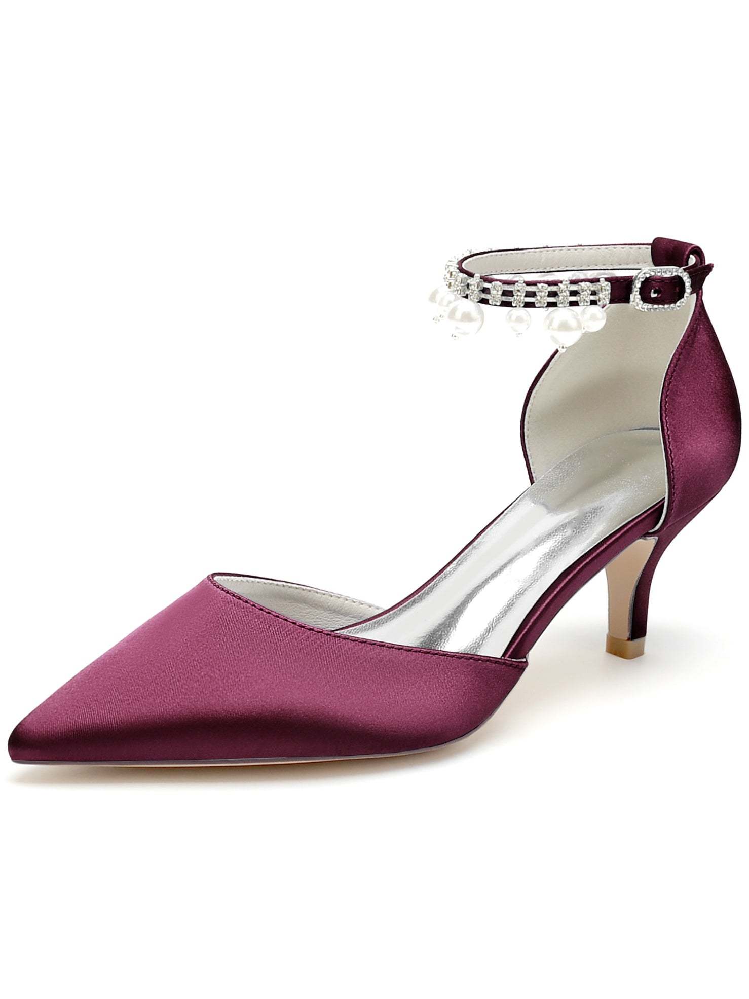 Bridesmaid Shoes for Women with Rhinestones and Pointed Toe in Mid Heel