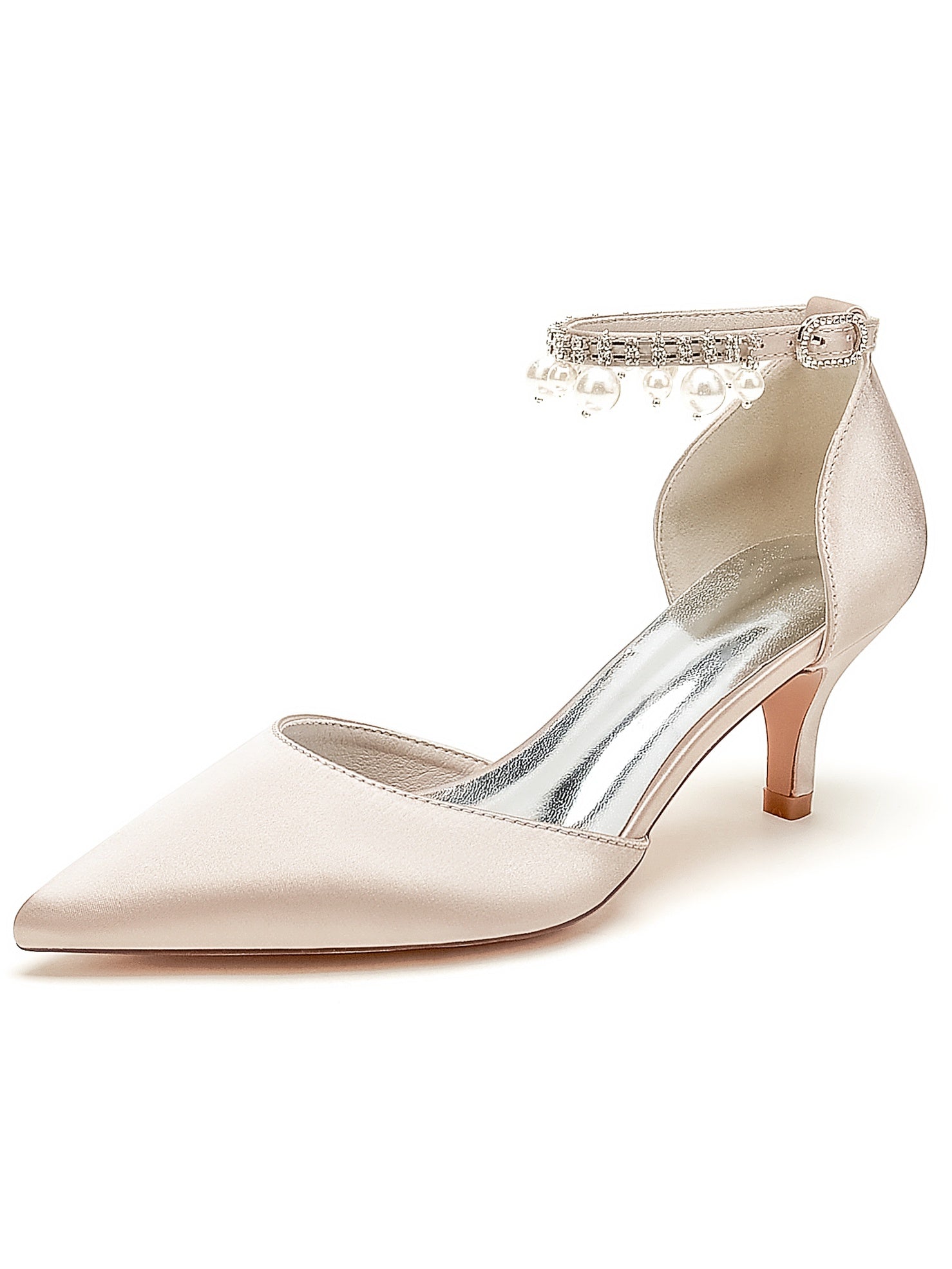 Bridesmaid Shoes for Women with Rhinestones and Pointed Toe in Mid Heel