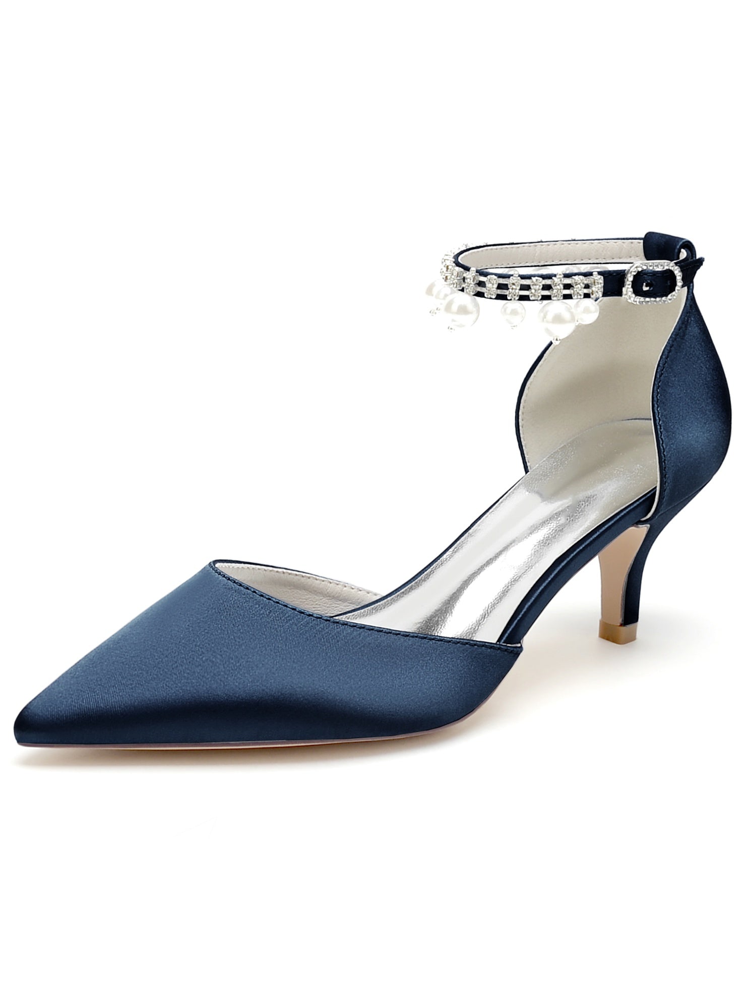 Bridesmaid Shoes for Women with Rhinestones and Pointed Toe in Mid Heel