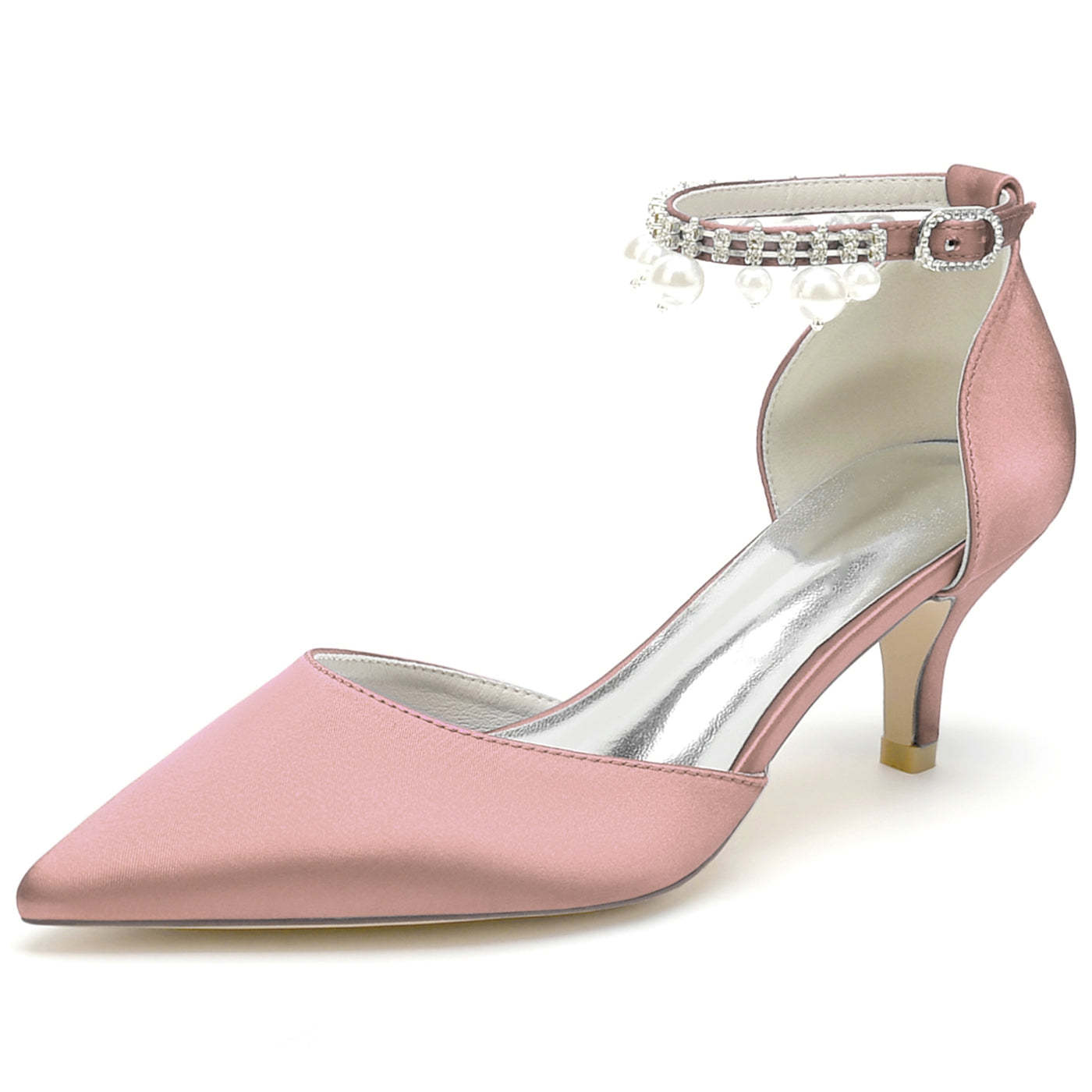 Bridesmaid Shoes for Women with Rhinestones and Pointed Toe in Mid Heel