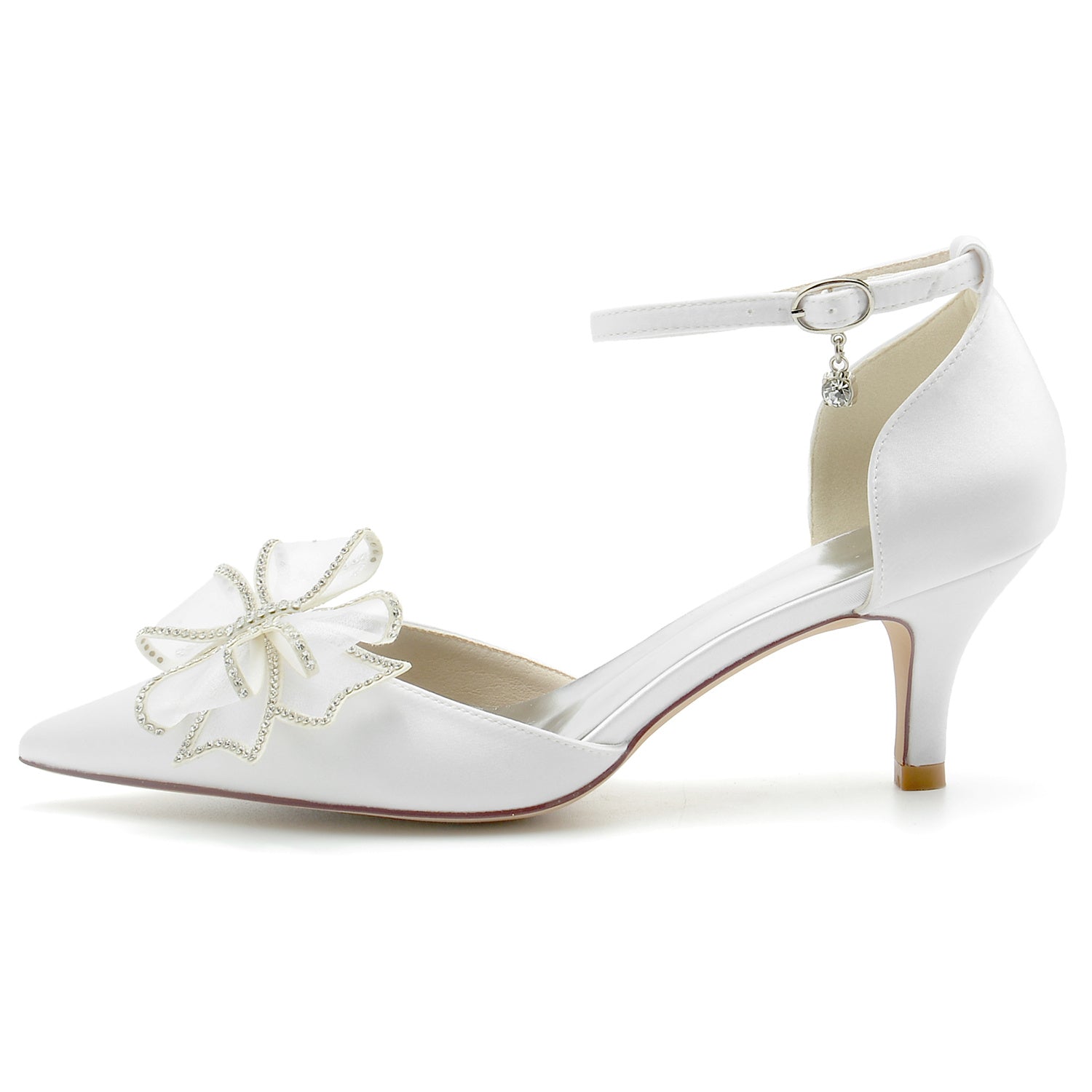 Bridal Shoes for Women with Silk Satin Bow and Buckle Mid Closed Toe