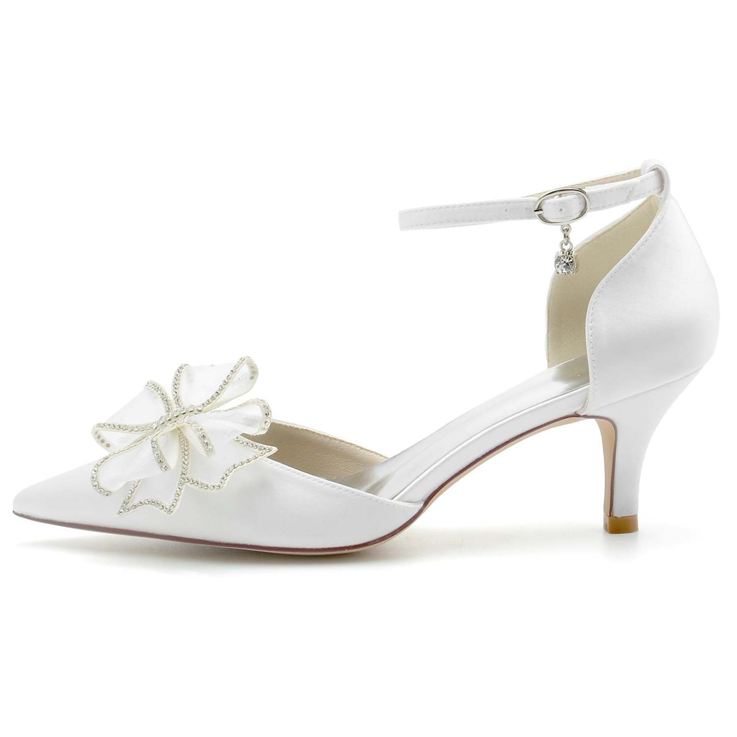 Bridal Shoes for Women with Silk Satin Bow and Buckle Mid Closed Toe
