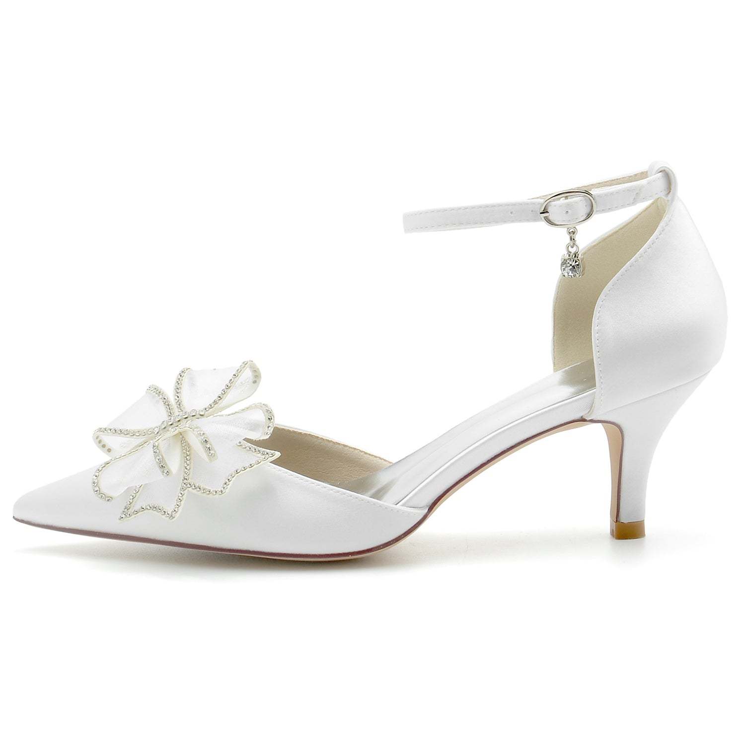 Bridal Shoes for Women with Silk Satin Bow and Buckle Mid Closed Toe