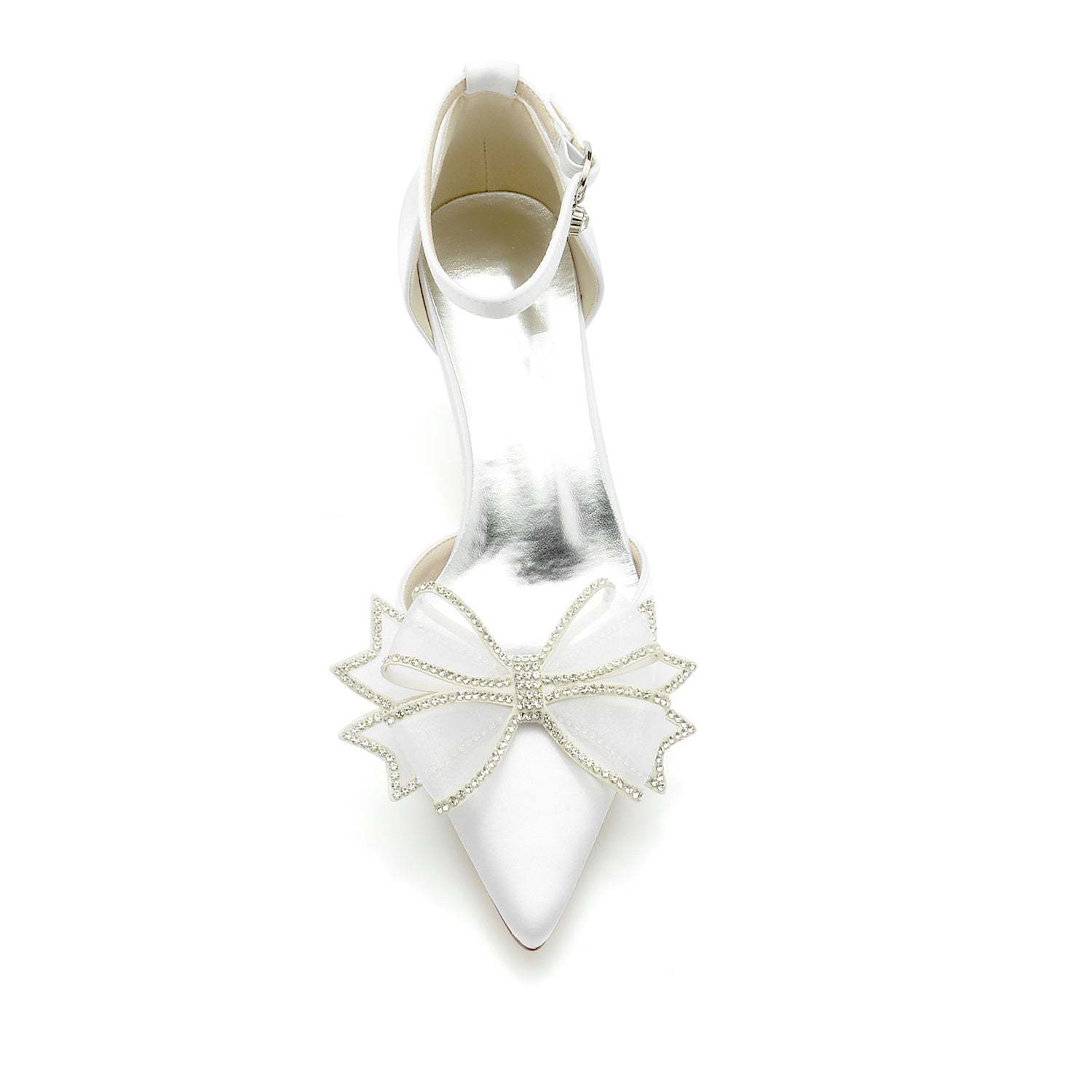 Bridal Shoes for Women with Silk Satin Bow and Buckle Mid Closed Toe