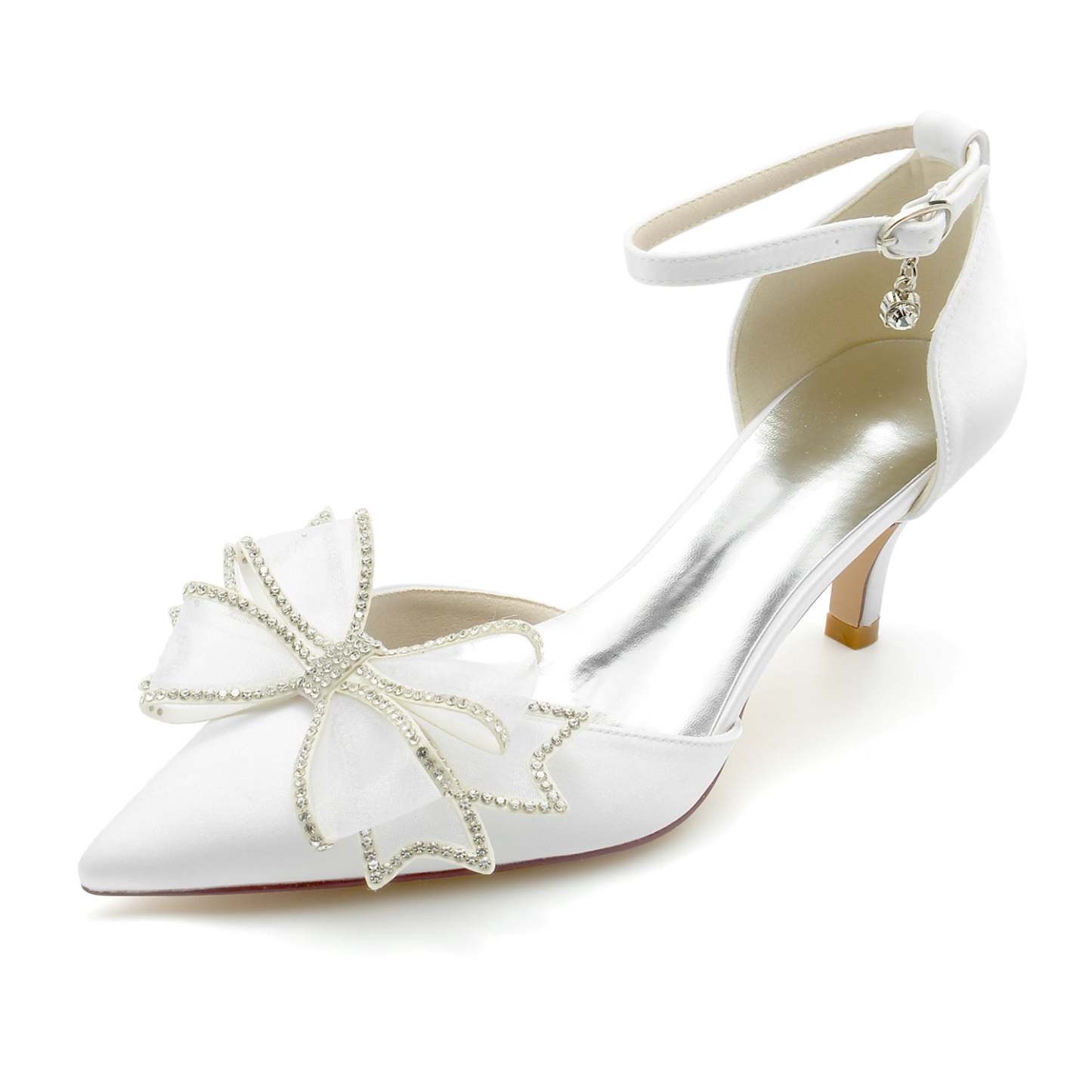 Bridal Shoes for Women with Silk Satin Bow and Buckle Mid Closed Toe
