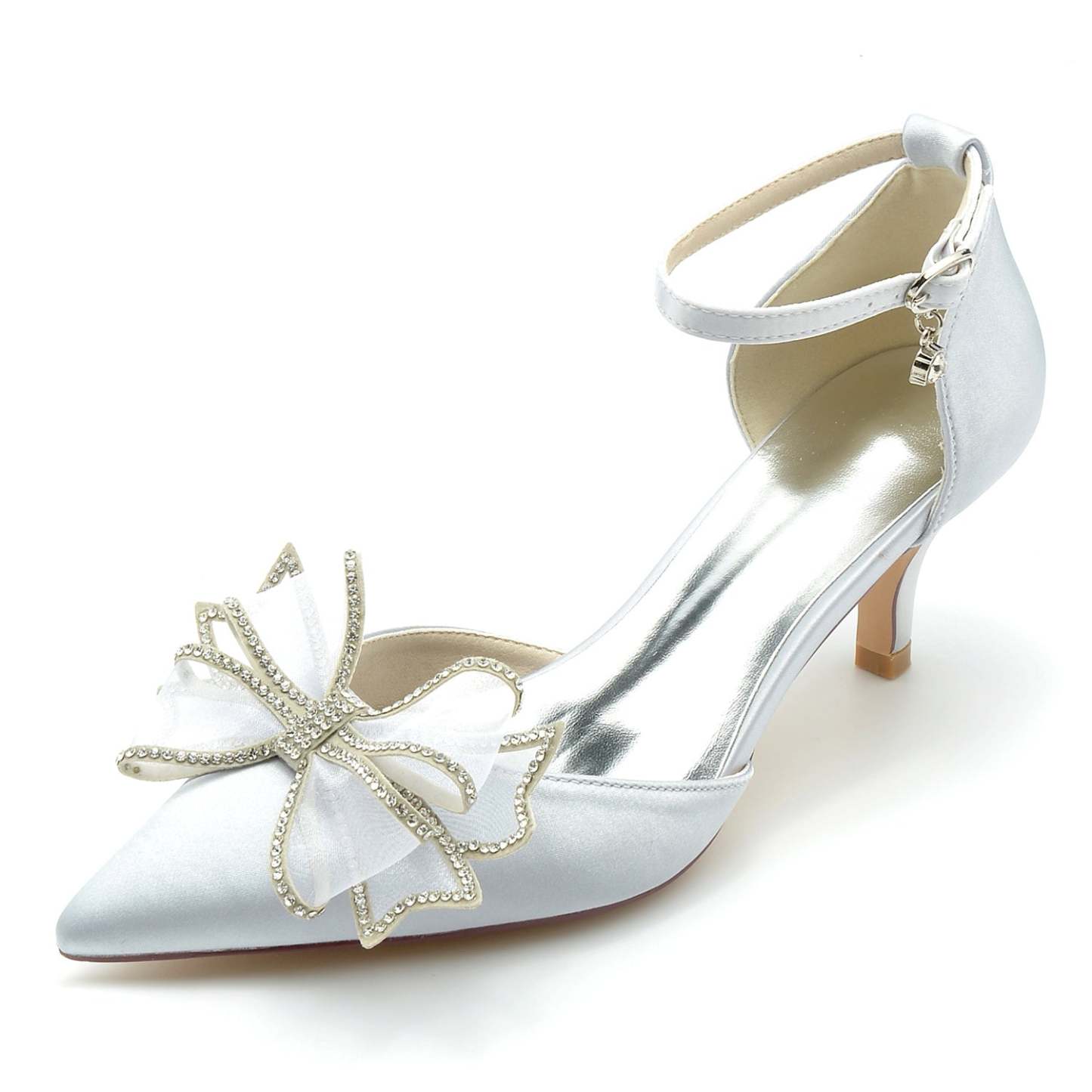 Bridal Shoes for Women with Silk Satin Bow and Buckle Mid Closed Toe
