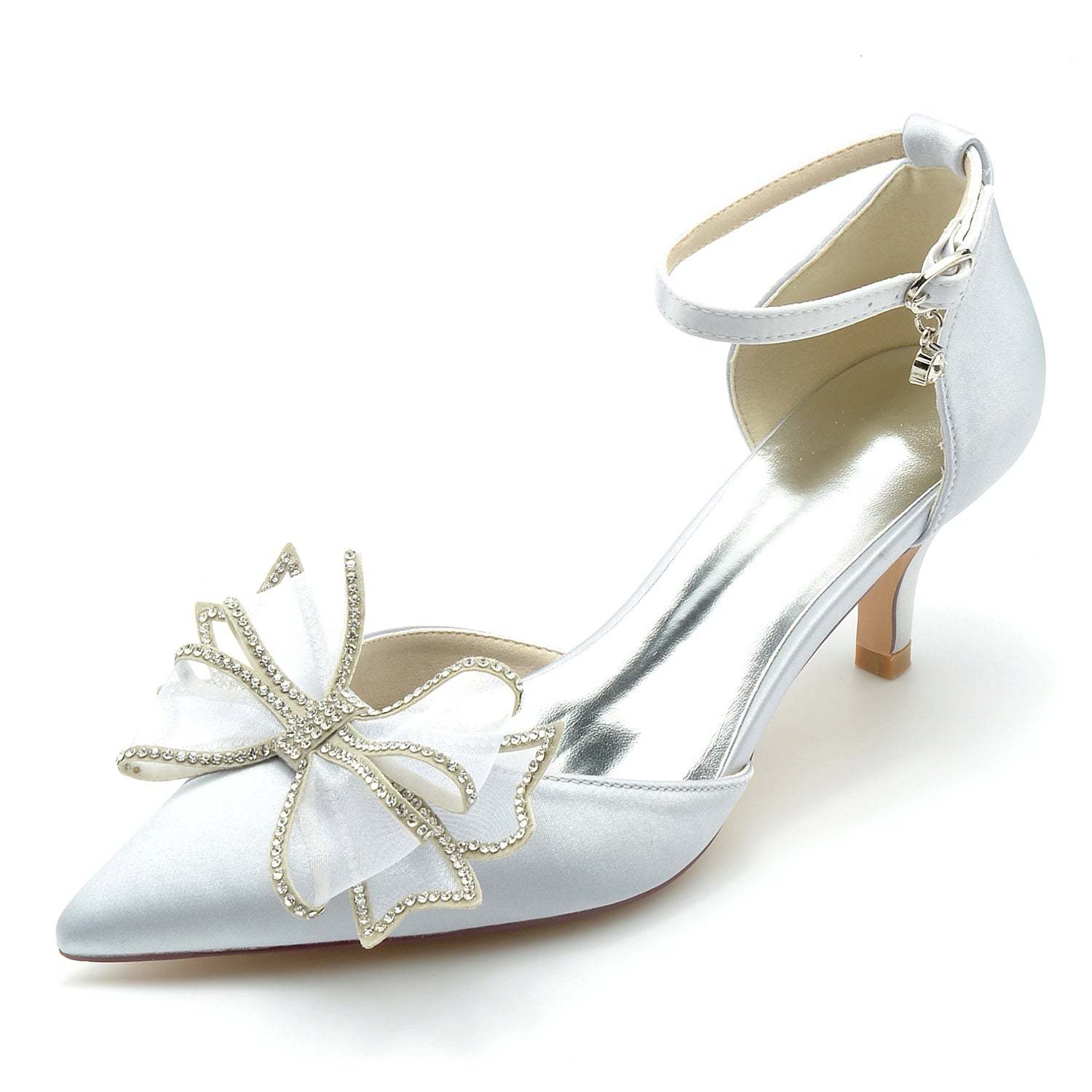 Bridal Shoes for Women with Silk Satin Bow and Buckle Mid Closed Toe