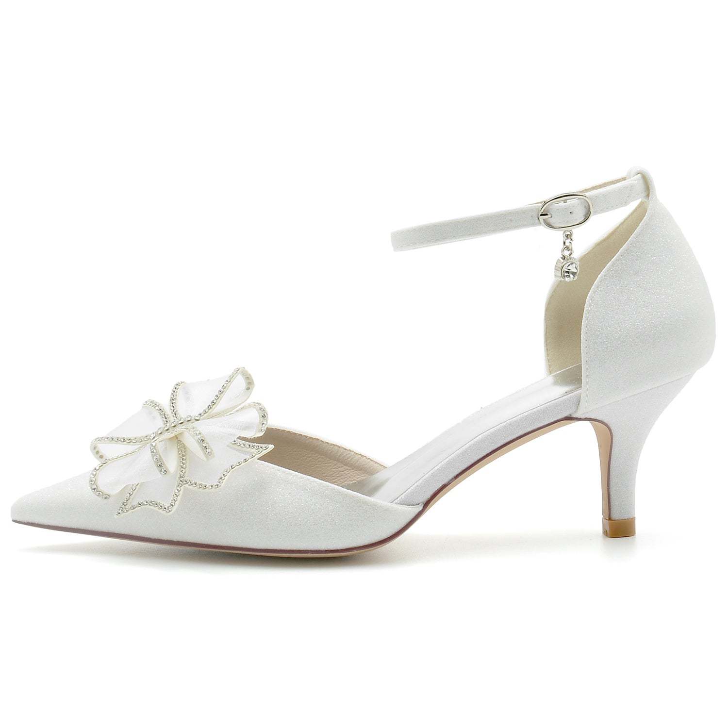 Bridal Shoes for Women with Glitter Bow and Buckle Closed Toe