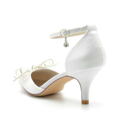 Bridal Shoes for Women with Glitter Bow and Buckle Closed Toe