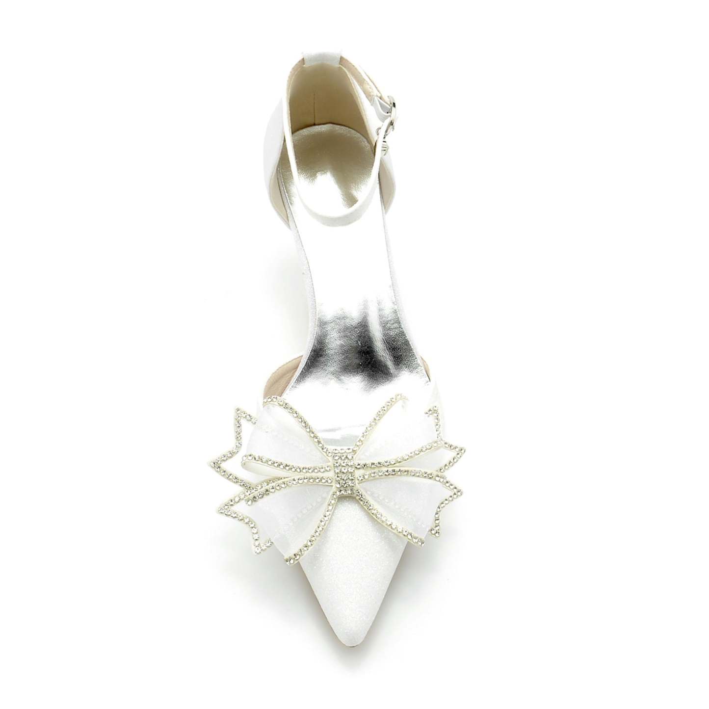Bridal Shoes for Women with Glitter Bow and Buckle Closed Toe
