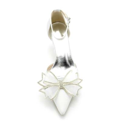 Bridal Shoes for Women with Glitter Bow and Buckle Closed Toe