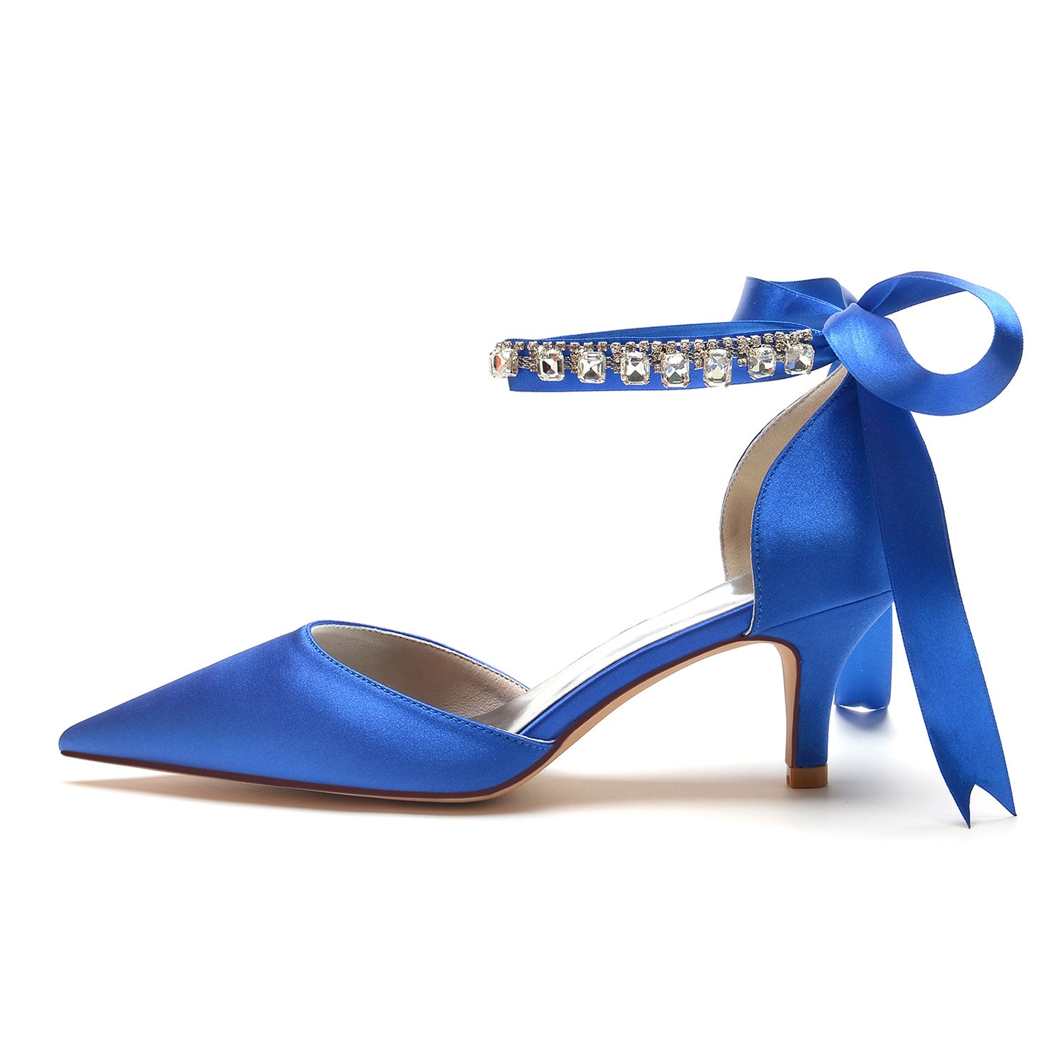 Bridal Shoes for Women with Rhinestone Bow Buckle Pointed Toe and Mid Heel