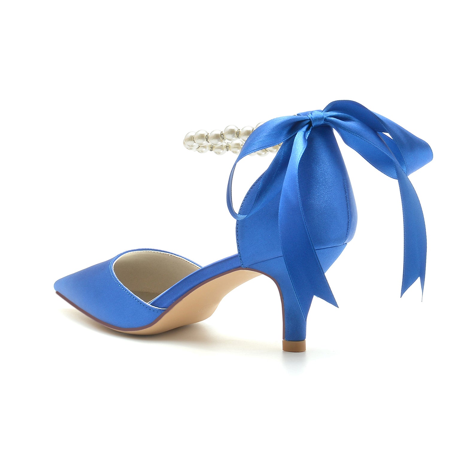 Bridal Shoes for Women with Pearl Bow and Mid Heel in Silk Satin