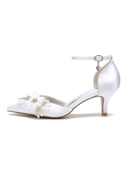 Bridal Shoes for Women with Rhinestones Mid Heel and Pointed Toe