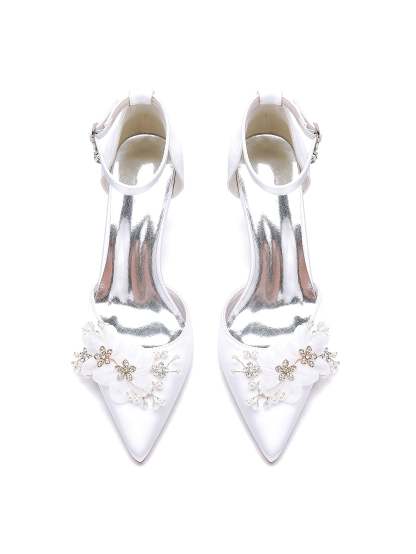 Bridal Shoes for Women with Rhinestones Mid Heel and Pointed Toe