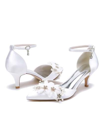 Bridal Shoes for Women with Rhinestones Mid Heel and Pointed Toe
