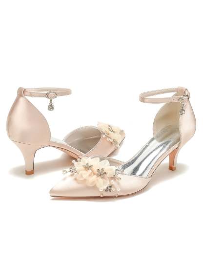 Bridal Shoes for Women with Rhinestones Mid Heel and Pointed Toe