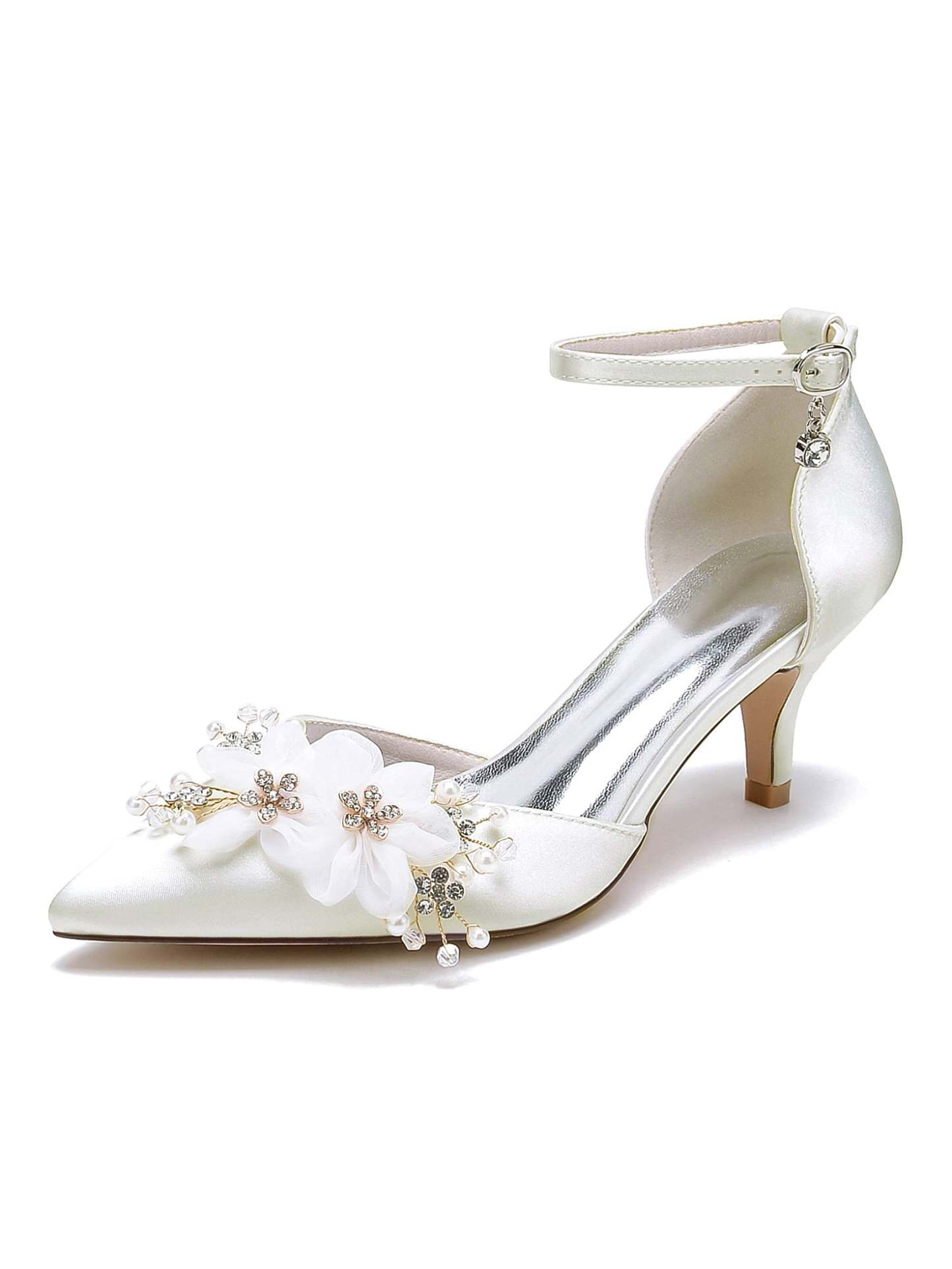 Bridal Shoes for Women with Rhinestones Mid Heel and Pointed Toe