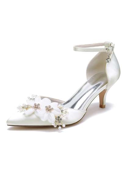 Bridal Shoes for Women with Rhinestones Mid Heel and Pointed Toe