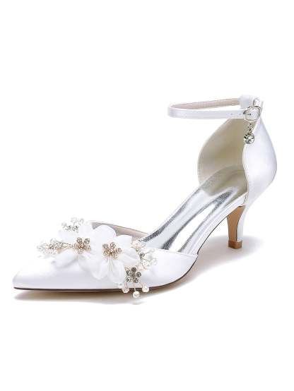Bridal Shoes for Women with Rhinestones Mid Heel and Pointed Toe