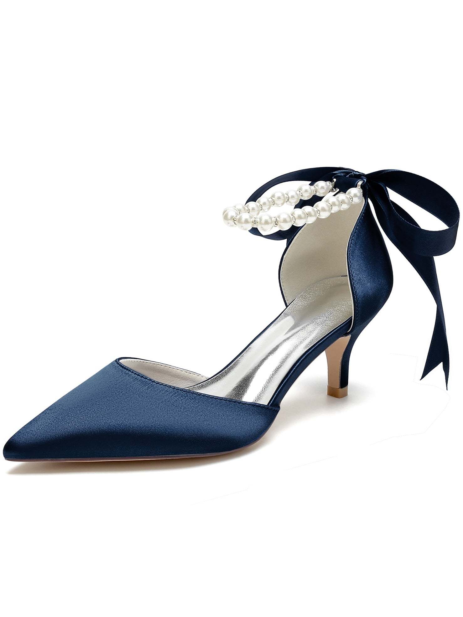 Bridal Shoes for Women with Beaded Mid Heel and Pointed Toe