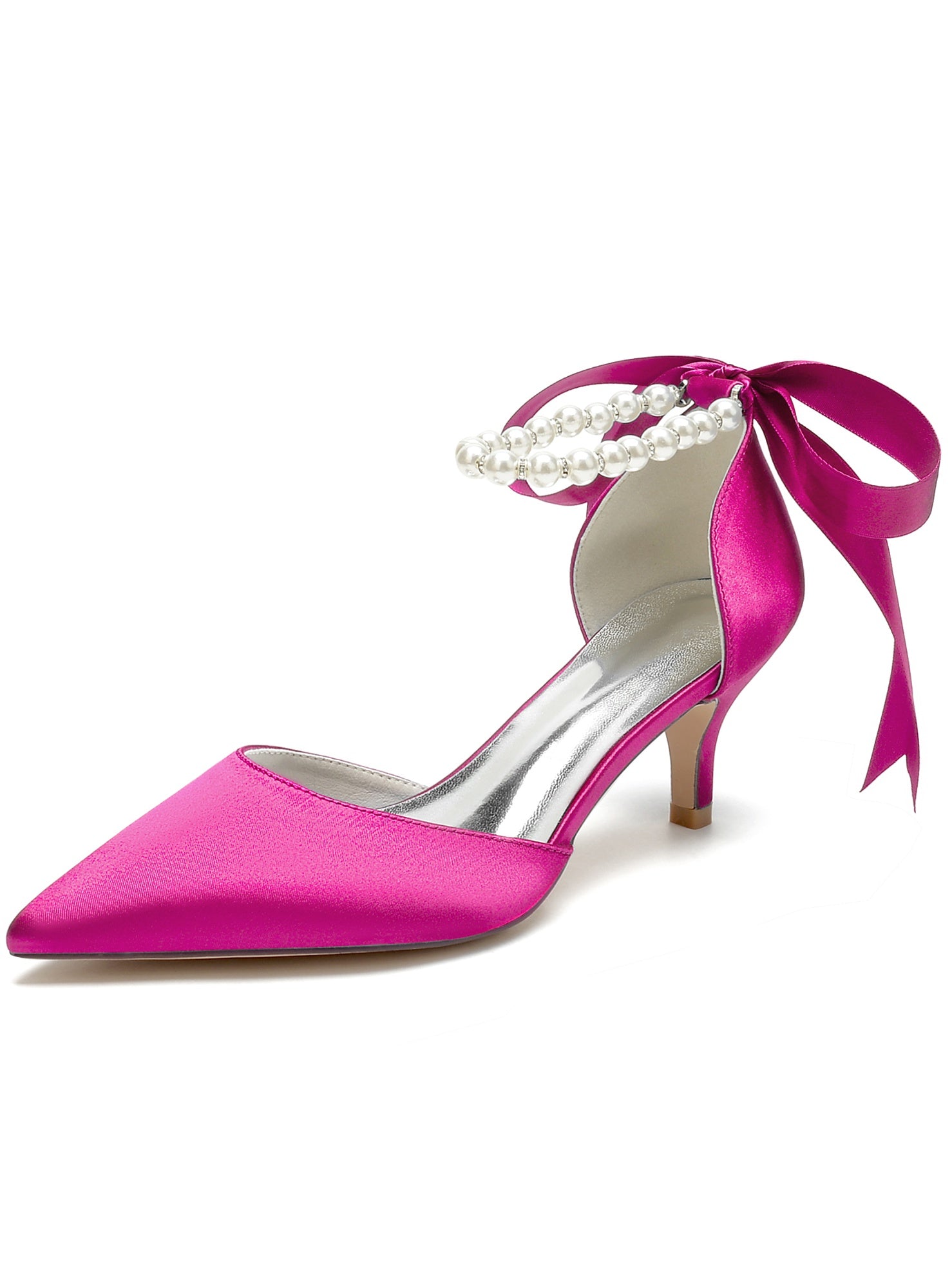 Bridal Shoes for Women with Beaded Mid Heel and Pointed Toe